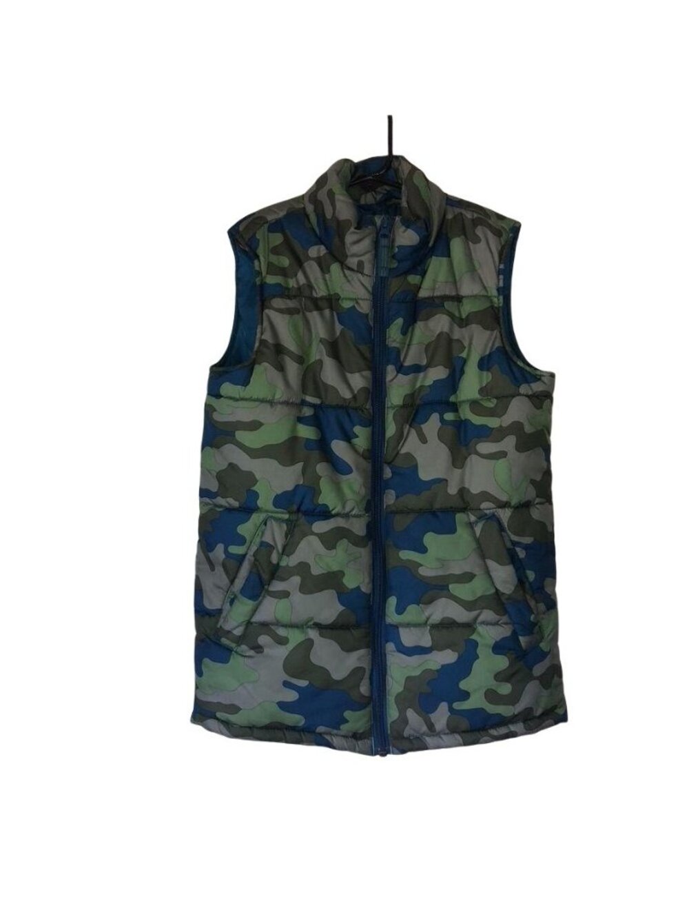 Lands End Kids Camouflage Puffer Vest S 8 Green & Blue Polyester